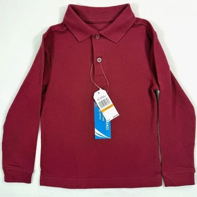 NWT NAUTICA Boys’ Burgundy Double Pique Long Sleeve Polo Shirt Academia Size S - Image 1 of 4