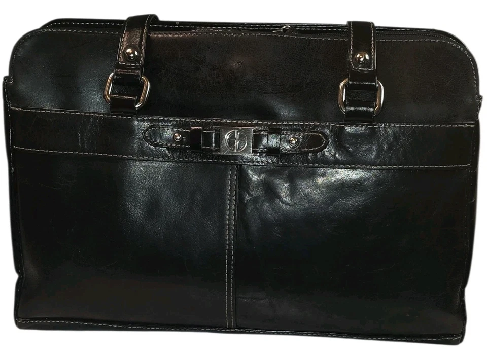 Bolsa de trabalho Giani Bernini couro preto laptop bolsa tote maleta organizadora - Imagem 1 de 4
