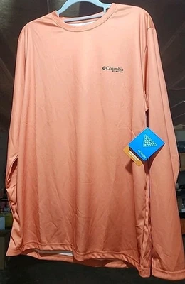 Columbia PFG Men's Orange Long Sleeve Fish/Flag Print Long Sleeve Shirt Sz Med - Image 1 of 3