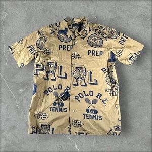 NWT Polo Ralph Lauren Shirt Mens LT Tan Camp All American Prep Linen Loop Collar - Picture 1 of 8