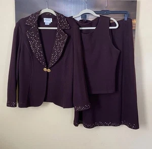 VTG Todd & Olivia 3 Piece Knit Skirt Suit Wool Blend Purple Sequin Plus 20 (2X) - Picture 1 of 11