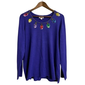 Quacker Factory sweater women's XL Christmas July lights sequin festive novelty - Picture 1 of 15