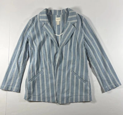 Chico's Womens Blazer Jacket Size 00 Blue Striped Open Front Pockets - Image 1 of 4