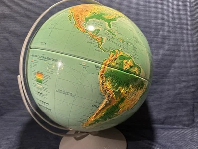 Nystrom Escultural Alto Relieve 16" Mundo Globo Inclinación Eje Mapa 39-47 Soporte de Metal  Foto 1 de 4