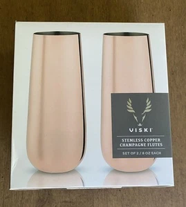 Viski - Stiellose Kupfer Champagnerflöten - 2er Set, 8 Unzen Poliert Abgerundet NEU - Bild 1 von 10