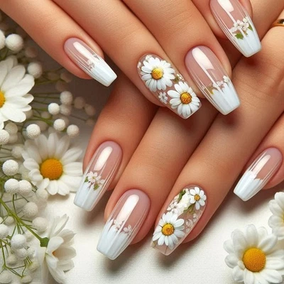 Flower Press on Nail Full Cover on Nail Floral False Nail for Women Girls - Image 1 of 4
