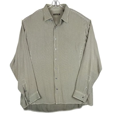 Vintage Donna Karan Shirt Mens XL Brown Stripe Button Long Sleeve Casual Dress - Image 1 of 4