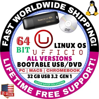 UFFICIO ZERO LINUX OS 64BIT Live Boot USB, Full, CINNAMON, KDE, XFCE FOR MAC, PC - Image 1 of 3