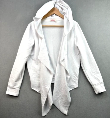 Fresh Produce Open Front Hooded Cardigan Drape Waterfall Fleece Medium White - Image 1 of 4