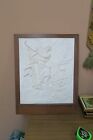 Signed Framed Chalk-Ware Moses Torah Tablets Golden Calf Judaic Art M. Crystal