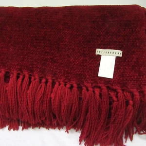 Pottery Barn Solid Burgundy Chenille Fringed 50 x 70 Throw Blanket - Picture 1 of 5