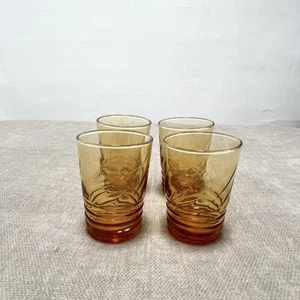 Vintage Libbey Amber MCM Gold Swirl Gläser Saft Trinken Gerippt 3,5" Kurz Set 4 - Bild 1 von 10