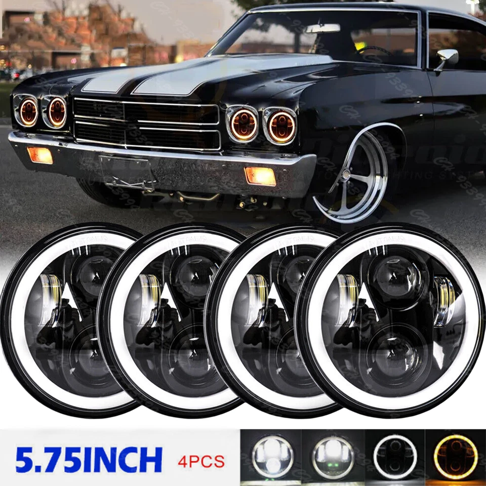 4PCS 5.75" 5-3/4 inch LED Headlights Hi/Lo Beam DRL for Chevy Chevelle 1964-1970 - Image 1 of 4