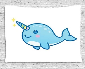 Narwhal Tapestry Wall Hanging Art Bedroom Dorm Living Room 2 Sizes Available - Picture 1 of 25