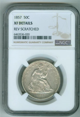U.S. 1857 SEATED LIBERTY HALF DOLLAR NGC XF DETAILS REV SCRATCHED Cover
