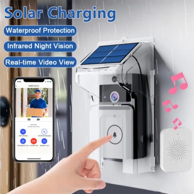Wireless Video Doorbell Waterproof Camera Intercom Solar Charging Rain Cover - image 1 of 4