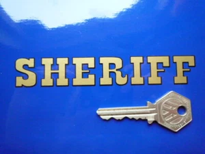 Sheriff schwarz & gold Text geschnitten Vinyl selbstklebend Tretauto Aufkleber 5" Polizei - Bild 1 von 1
