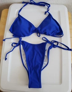 Bikini donna 2 pezzi blu con coulisse taglia S nuovo senza etichette - Foto 1 di 8