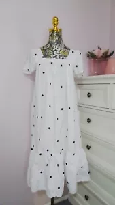Zara Blue Puff Sleeve White Embroidered Cotton Dress Size xs vgc - Bild 1 von 6