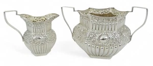 Antique Edwardian 1904 Sterling Silver 2pc Sugar Bowl Milk Jug Creamer Tea Set - Picture 1 of 12