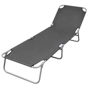 vidaXL Foldable Sunlounger with Adjustable Backrest Grey - Picture 1 of 6