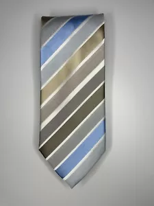 Kenneth Cole Tie / Beige Brown Blue Striped / 100% Silk / L-57in & W-3.25in - Picture 1 of 4