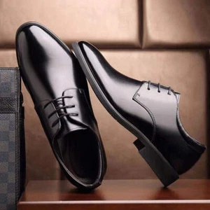 Men's Leather Oxfords Dress Shoes Genuine Leather Business Formal Shoes Top Qual - Picture 1 of 28