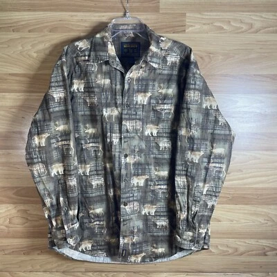 Woolrich Shirt Mens L Long Sleeve Button Down Brown Moose Bear Nature Vintage - Image 1 of 4