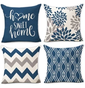 Hexagram Light Blue Geometric Pillow Covers 18x18 Set of 4,Decorative Couch - Picture 1 of 3
