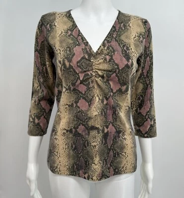 Suéter para mujer Neiman Marcus colección cachemir M estampado animal cuello en V Foto 1 de 4