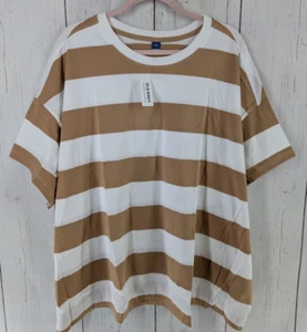 Old Navy Size 4X Bold Brown White Stripe Vintage Short Sleeve T Shirt NWT - Picture 1 of 8