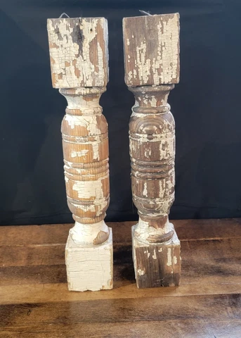 Vtg Newel Post Porch Thick Column Wood Architectural Salvage Craft 15 1/2" Tall Cover