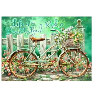 Kit de Pintura Diamante Completo "Paseo en Bicicleta" Parcial Redondo 11"x 15" #203594 - Imagen 1 de 1