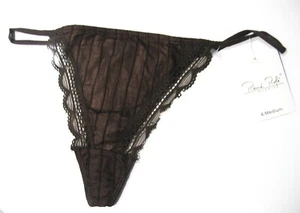 A0030 Rene Rofe NEW Women's Lace Sides Stretch Striped Sheer Mesh Overlay Thongs - Picture 1 of 10