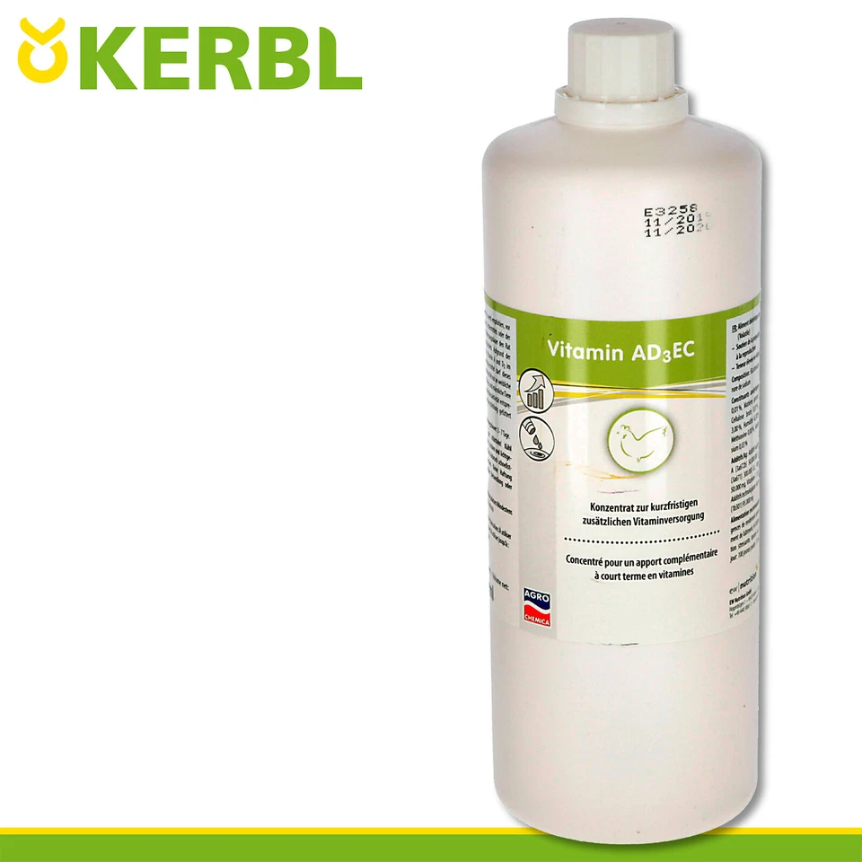 Kerbl 1000ml Vitamina AD3EC | Concentrado vitamínico para gallinas cuidado huevos