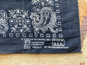 Vintage 1970's Color Fast USA Bandana - Faded Navy Blue - Paris Access. RN13960 - Picture 1 of 4