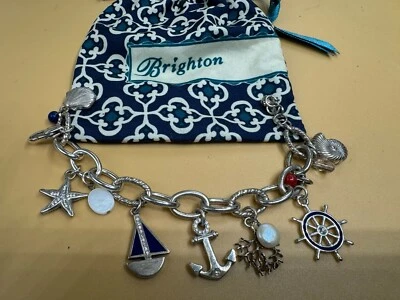 PULSERA BRIGHTON COASTAL Barco Náutico Ancla Concha Marina Dije Plateado Foto 1 de 4
