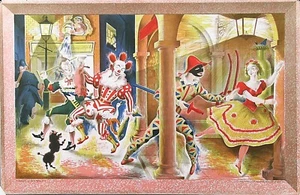 HARLEQUINADE: Large colourful poster of clowns/harlequins by C. Hutton ca. 1940s - Picture 1 of 1