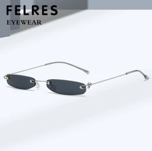 Metal Rimless Personality Sunglasses Men Women Small Frame Outdoor Shade Glasses - Picture 1 of 22
