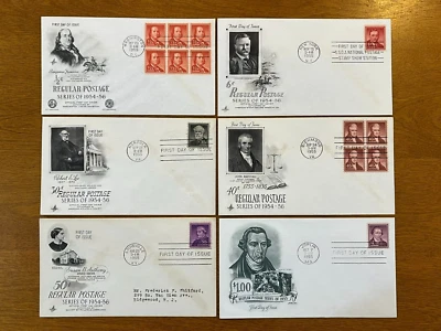 6)US #1030/39/49-52   1/2, 6, 30, 40, 50 CENT, $1 DOLLAR  1955  FDC 5 NO ADDRESS - Image 1 of 4