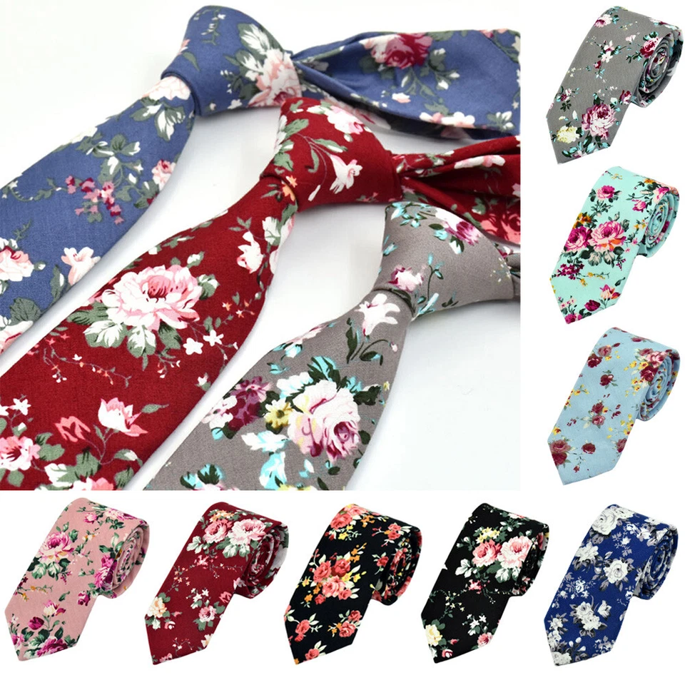 Gravata masculina floral magra 6 cm festa de casamento gravata de algodão gravata flor empresarial - Imagem 1 de 1