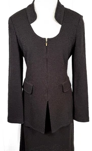 Unique St.John 2 piece suit jacket skirt textured knit dark brown NWot size 6 - Picture 1 of 5
