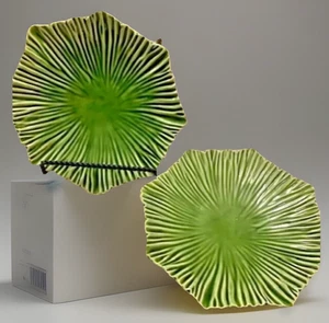 VTG Deartis Plate Decor Cabbage Lettuce Kitsch Dish Green Portugal Handmade Pair - Picture 1 of 16