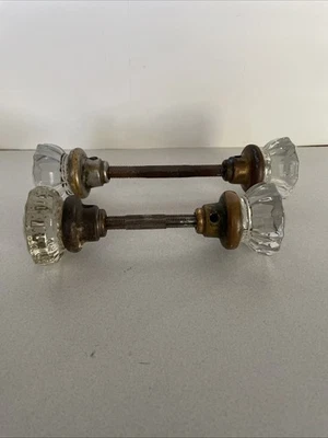 古董两个双面玻璃门把手带杆 — 第 1/4 张图片