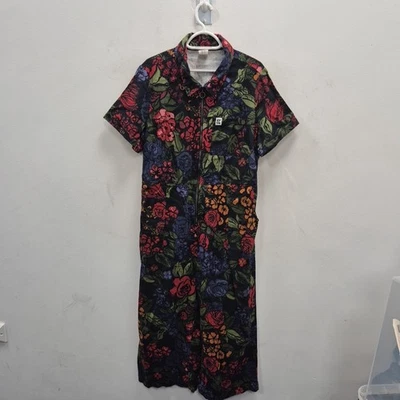 Lucy & Yak Ragan Boilersuit Jumpsuit Wide Crop Leg Black Maria Floral UK Size 18 - image 1 of 4