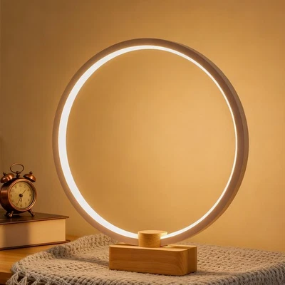 Lámpara de mesa LED de madera, luz de noche de noche de dormitorio, iluminación LED regulable, crea... Foto 1 de 4