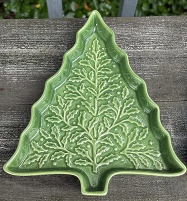 Hallmark Serving Dish  Green Christmas Tree Embossed Stoneware Size 10 1/2" X 9" - Image 1 of 4