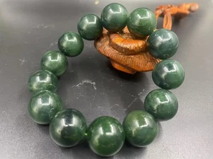 Hetian Jade Special Gift Beautiful Rare Hand Carved Chinese Bracelets 14mm bead8 - Picture 1 of 5
