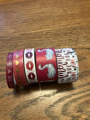 5 Rolls Patterned Valentine's Day Washi Tape Crafts Planner Journal Love Hearts - Image 1 of 3