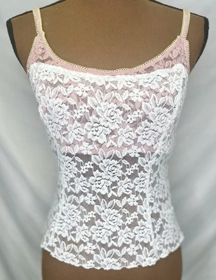 FREE PEOPLE FP Movement Intimately All Day Lace Cami; White Pink Yellow; MEDIUM - Image 1 of 4